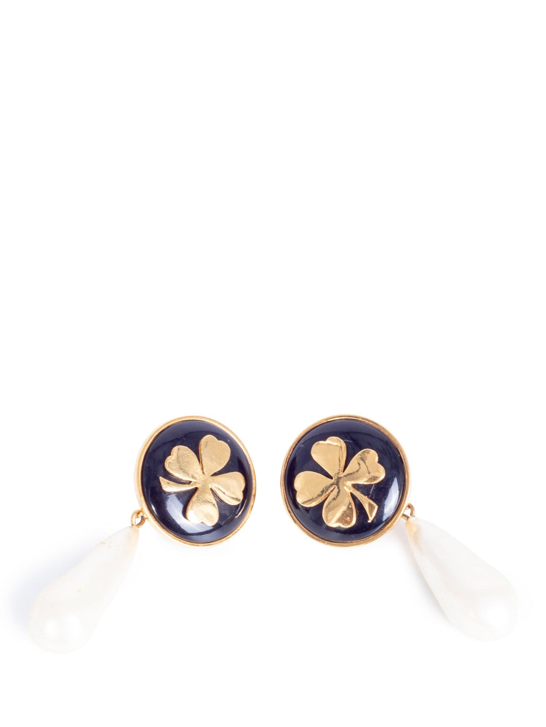 Top Quality Chanel Vintage Lucky Clover Pearl Clip On Earrings Gold