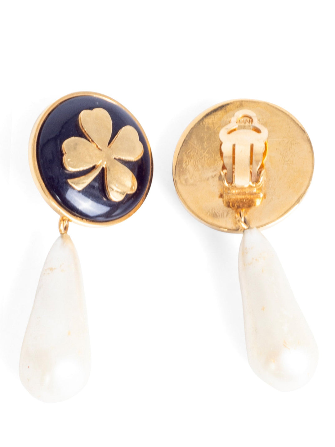 Top Quality Chanel Vintage Lucky Clover Pearl Clip On Earrings Gold
