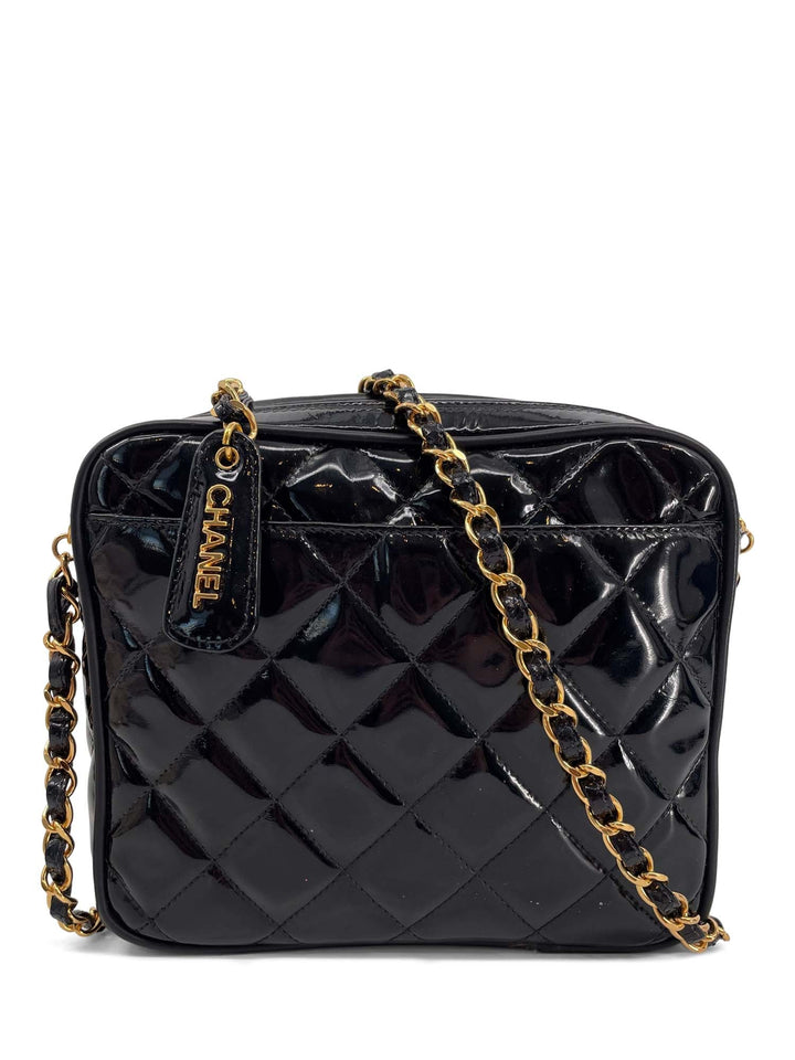 Top Quality Chanel Vintage  Patent Leather 24k Gold CC Logo Camera Bag Black