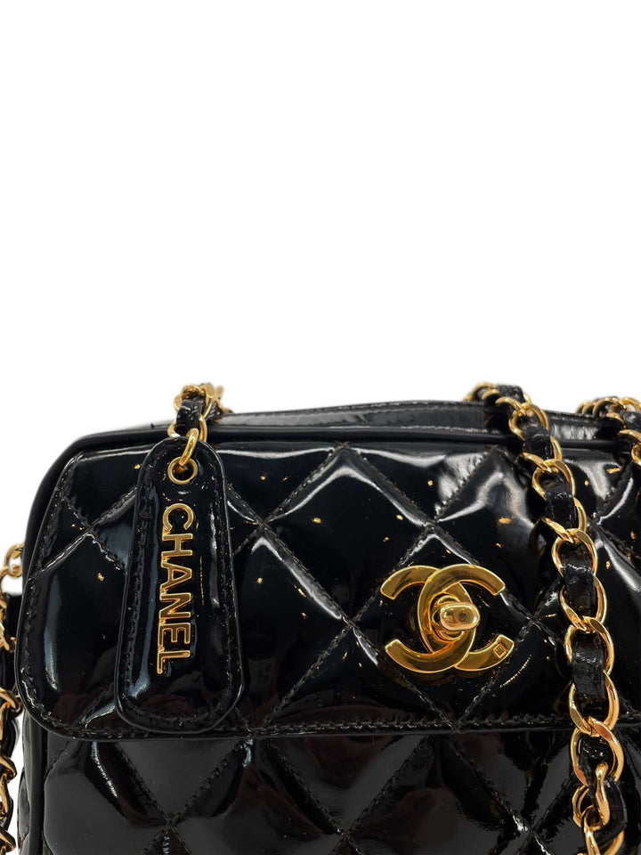 Top Quality Chanel Vintage  Patent Leather 24k Gold CC Logo Camera Bag Black