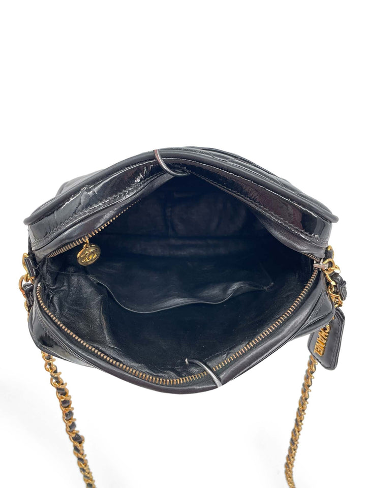 Top Quality Chanel Vintage  Patent Leather 24k Gold CC Logo Camera Bag Black