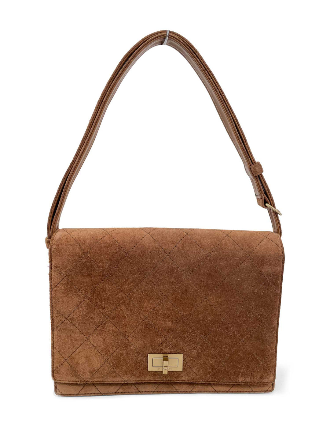 Top Quality Chanel Vintage Quilted Suede Flap Messenger Bag Brown