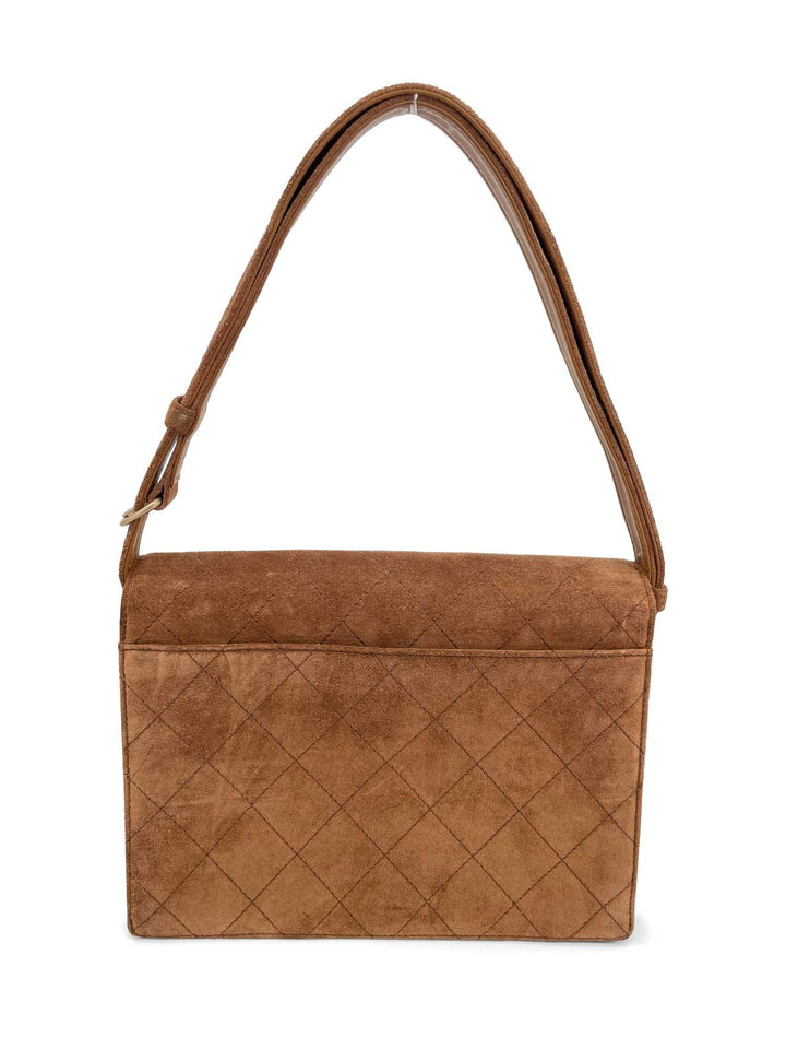 Top Quality Chanel Vintage Quilted Suede Flap Messenger Bag Brown