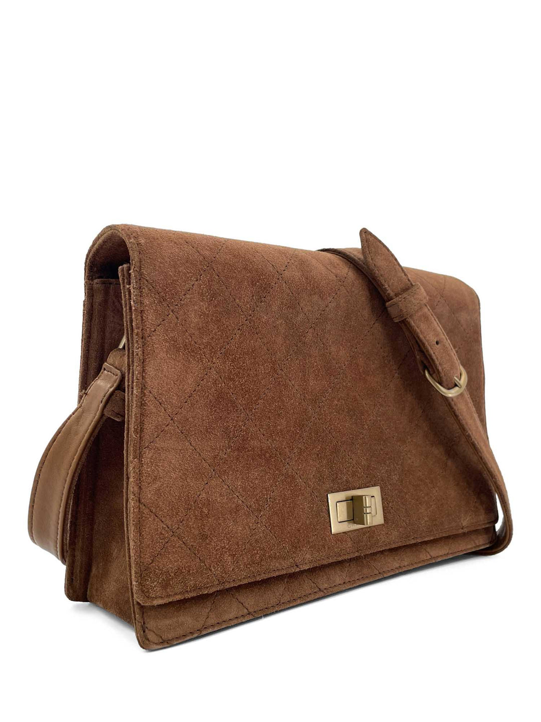 Top Quality Chanel Vintage Quilted Suede Flap Messenger Bag Brown