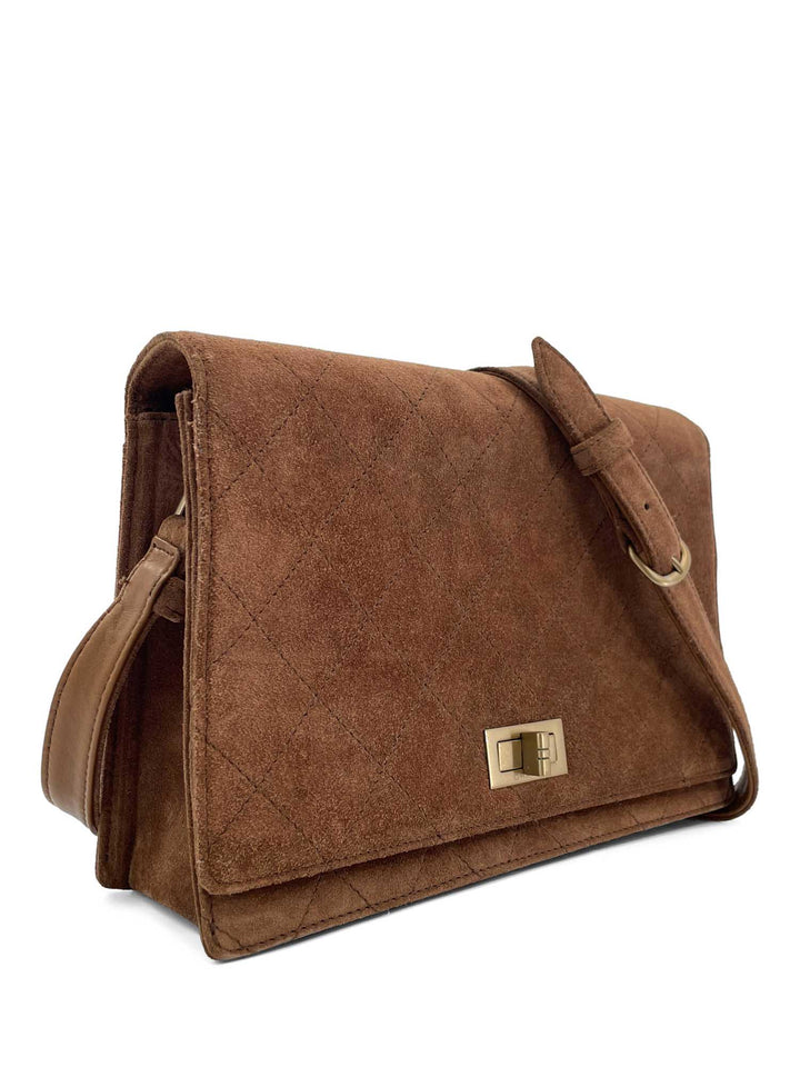 Top Quality Chanel Vintage Quilted Suede Flap Messenger Bag Brown