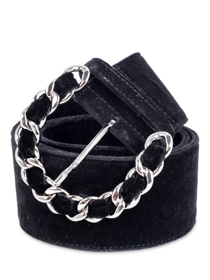 Top Quality Chanel Vintage Velvet Large Silver Chain Link Belt Black 90