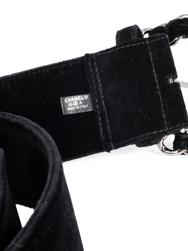 Top Quality Chanel Vintage Velvet Large Silver Chain Link Belt Black 90