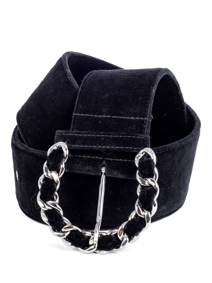 Top Quality Chanel Vintage Velvet Large Silver Chain Link Belt Black 90