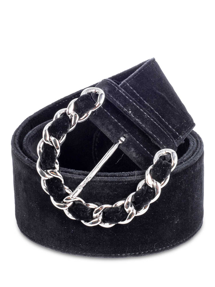 Top Quality Chanel Vintage Velvet Large Silver Chain Link Belt Black 90