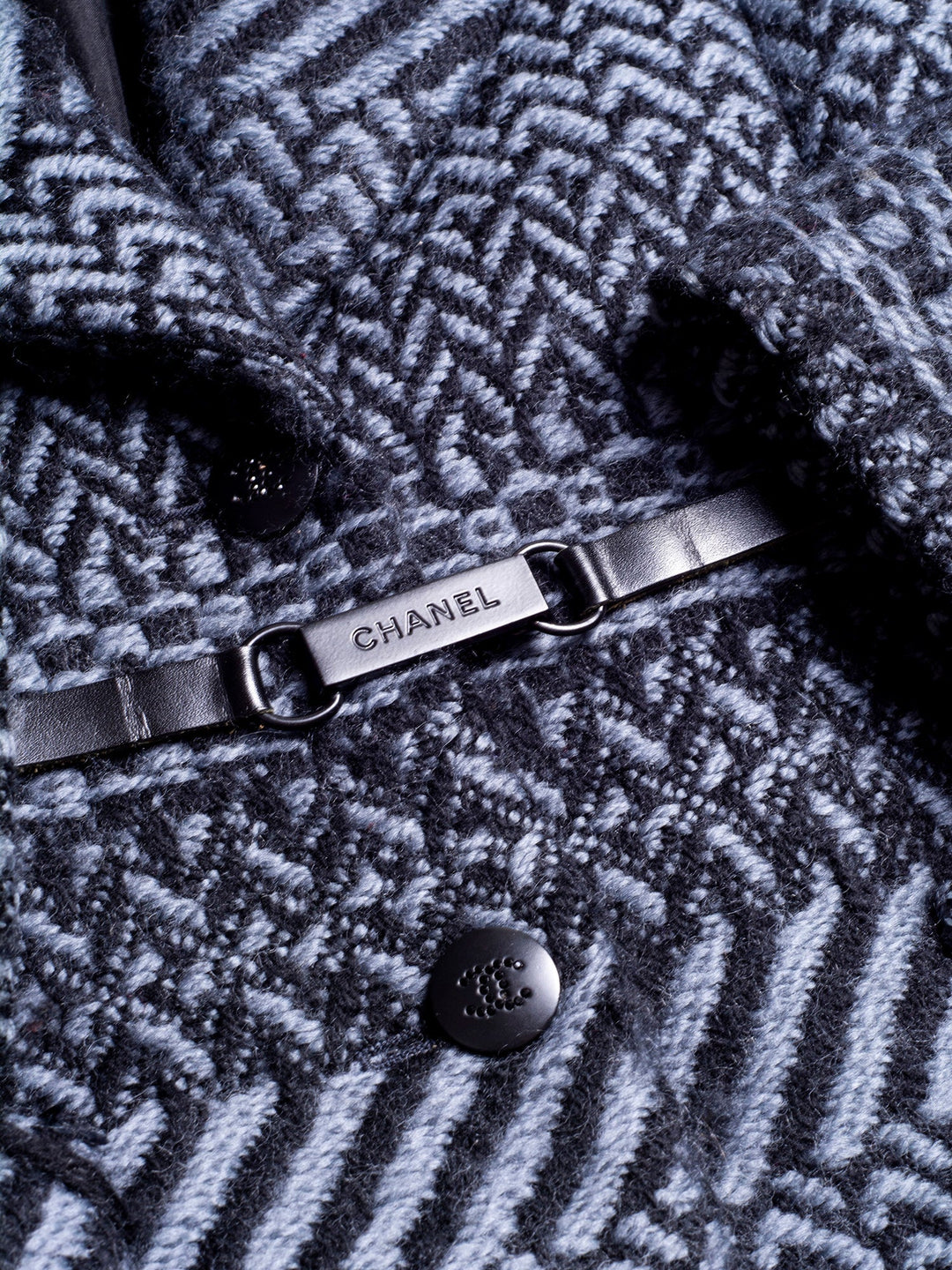 Top Quality Chanel Wool CC Logo Embroidered Belted Jacket Grey Black