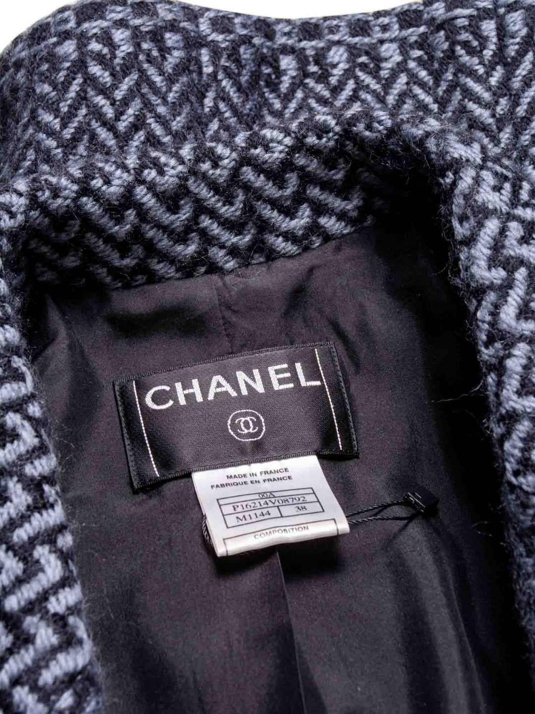 Top Quality Chanel Wool CC Logo Embroidered Belted Jacket Grey Black