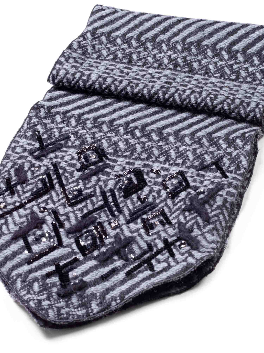 Top Quality Chanel Wool Embroidered Scarf Grey Black