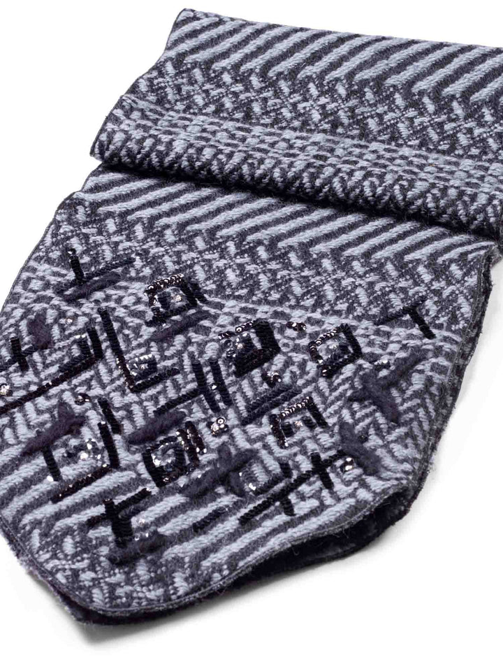 Top Quality Chanel Wool Embroidered Scarf Grey Black