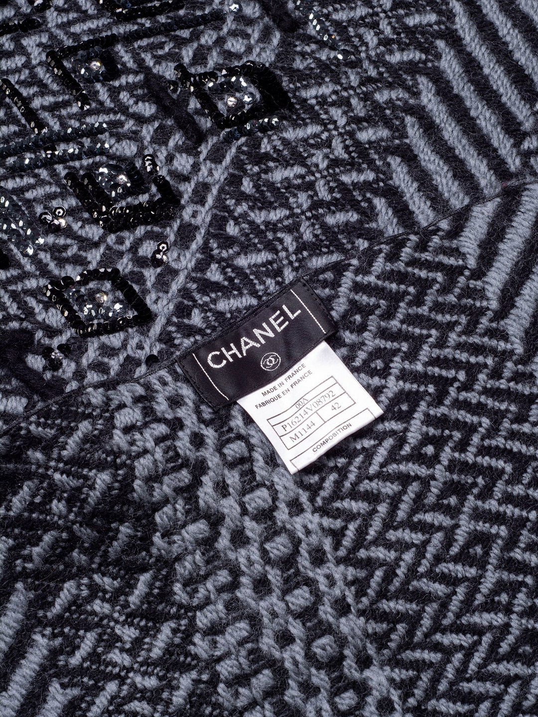 Top Quality Chanel Wool Embroidered Scarf Grey Black