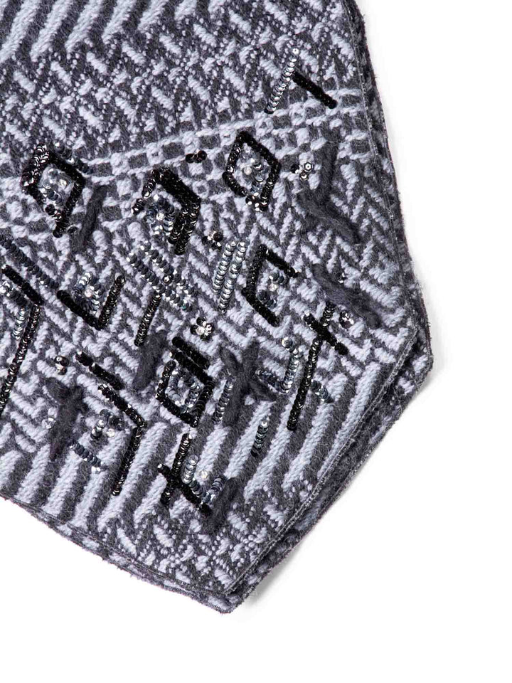 Top Quality Chanel Wool Embroidered Scarf Grey Black