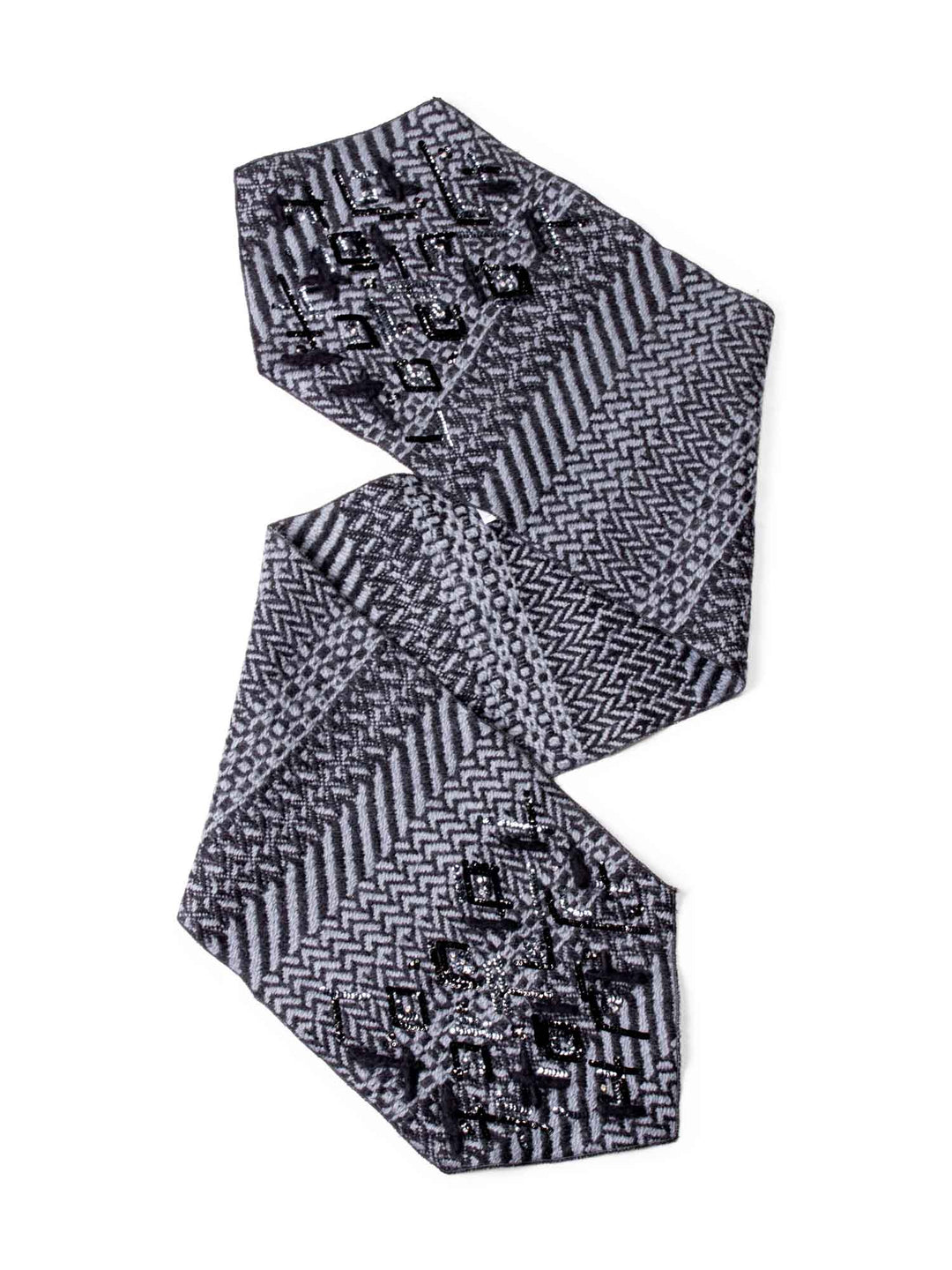Top Quality Chanel Wool Embroidered Scarf Grey Black