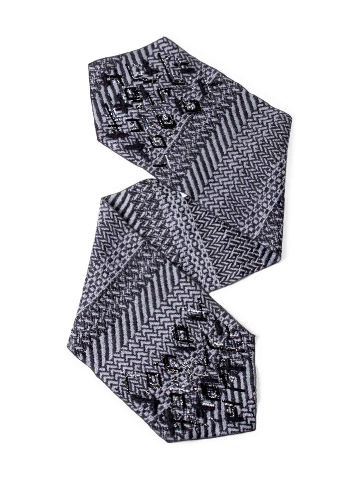 Top Quality Chanel Wool Embroidered Scarf Grey Black