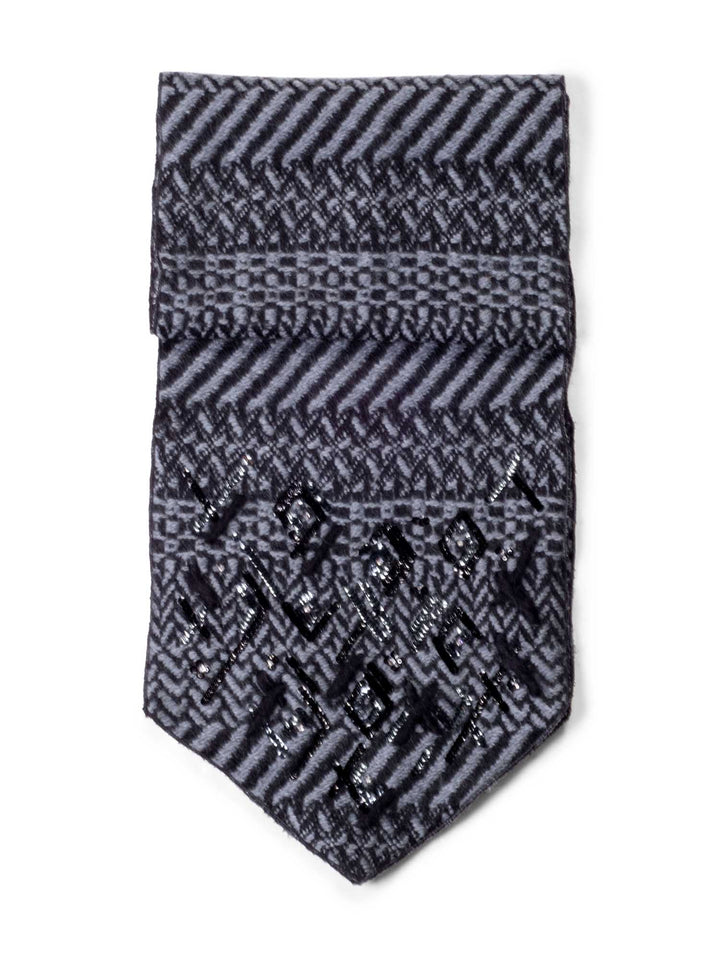 Top Quality Chanel Wool Sequin Embroidered Scarf Grey Black