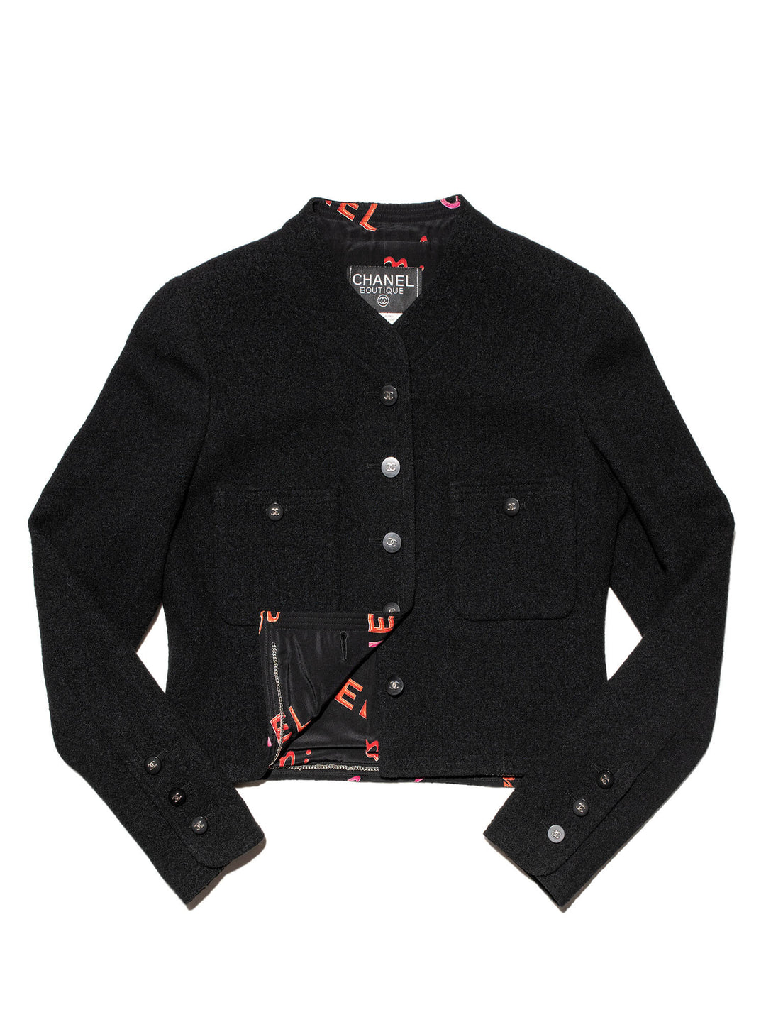 Top Quality Chanel Wool Tweed Fitted Jacket Black