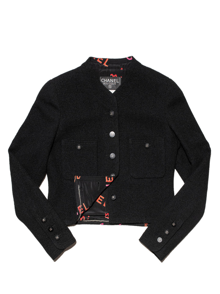 Top Quality Chanel Wool Tweed Fitted Jacket Black