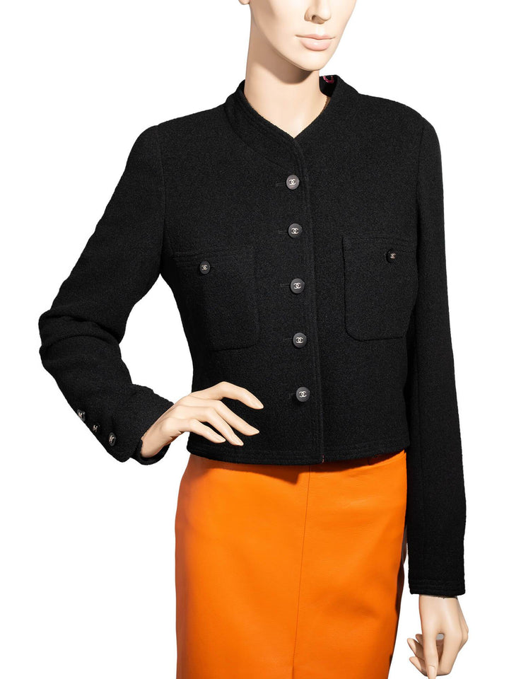 Top Quality Chanel Wool Tweed Fitted Jacket Black