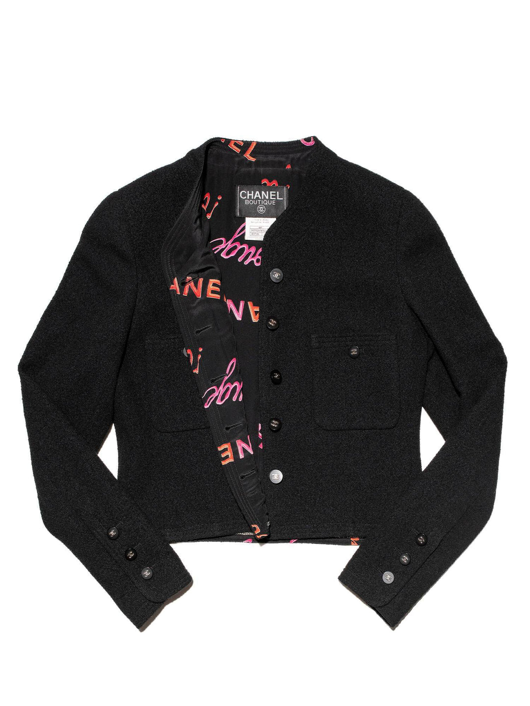 Top Quality Chanel Wool Tweed Fitted Jacket Black