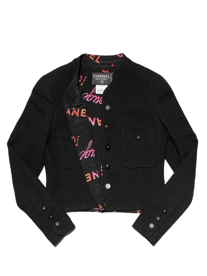 Top Quality Chanel Wool Tweed Fitted Jacket Black
