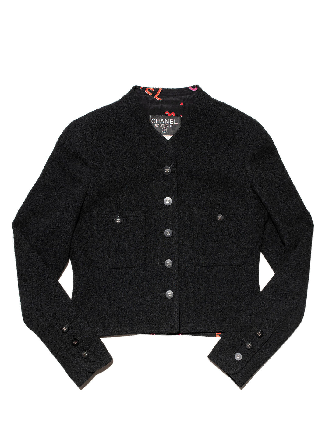 Top Quality Chanel Wool Tweed Fitted Jacket Black