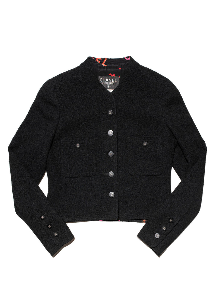 Top Quality Chanel Wool Tweed Fitted Jacket Black