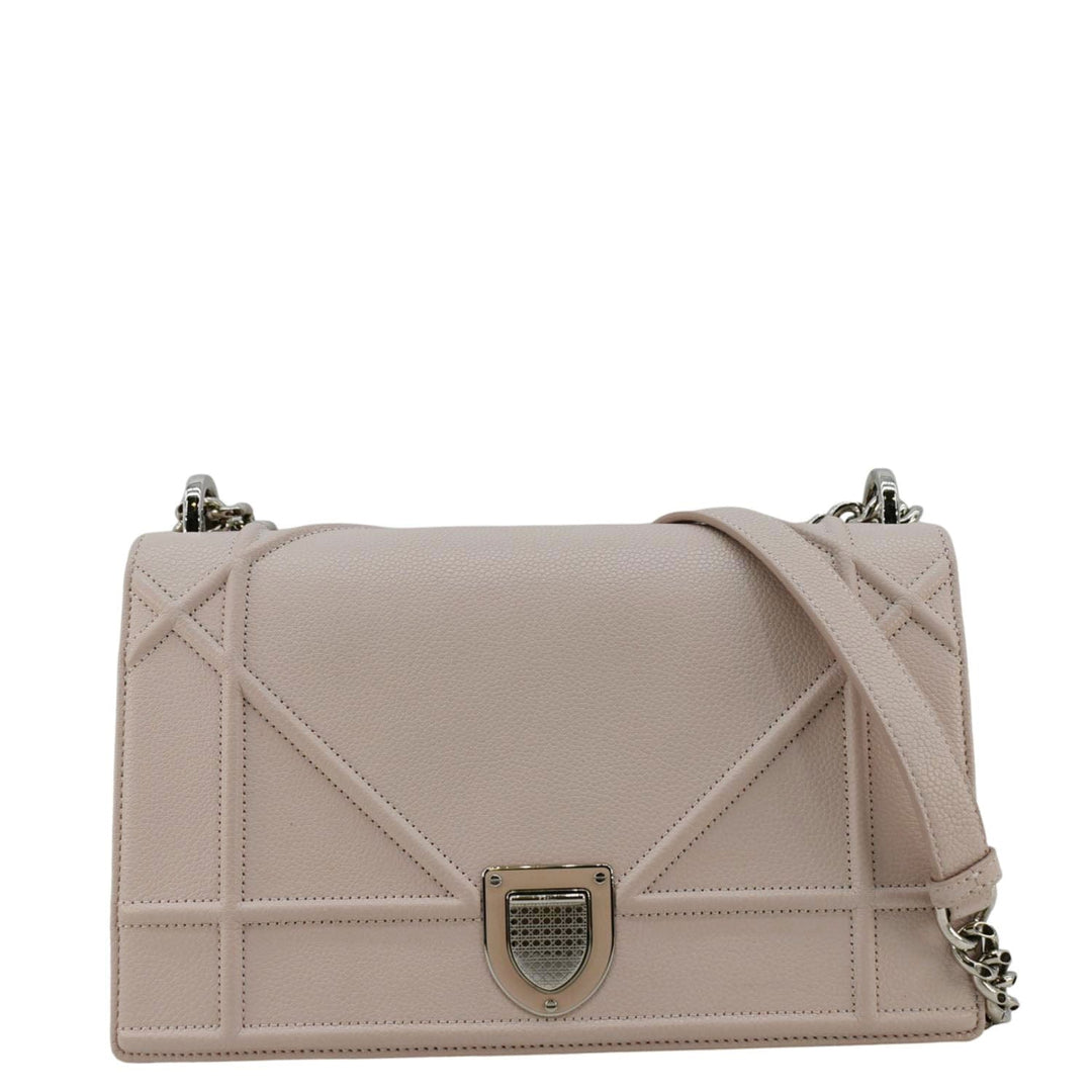 CHRISTIAN Top quality Dior Diaroma Flap Grained Calfskin Leather Crossbody Bag Light Pink