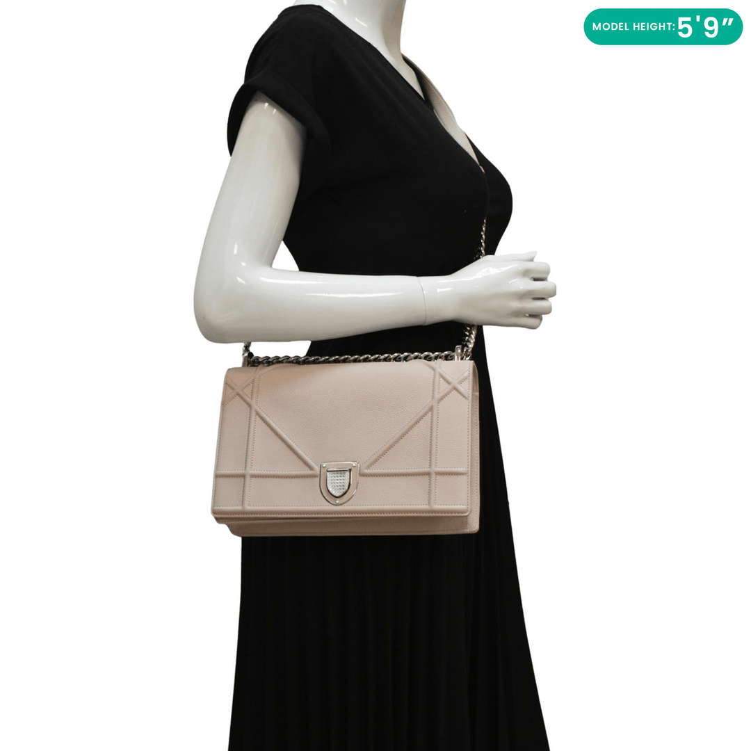 CHRISTIAN Top quality Dior Diaroma Flap Grained Calfskin Leather Crossbody Bag Light Pink