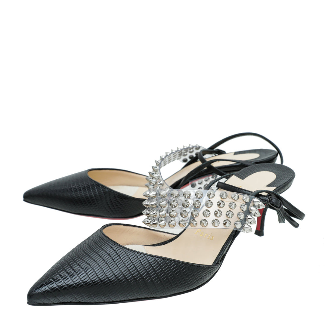 Christian Louboutin Black Levita Lizard Effect Slingback Pump 39.5
