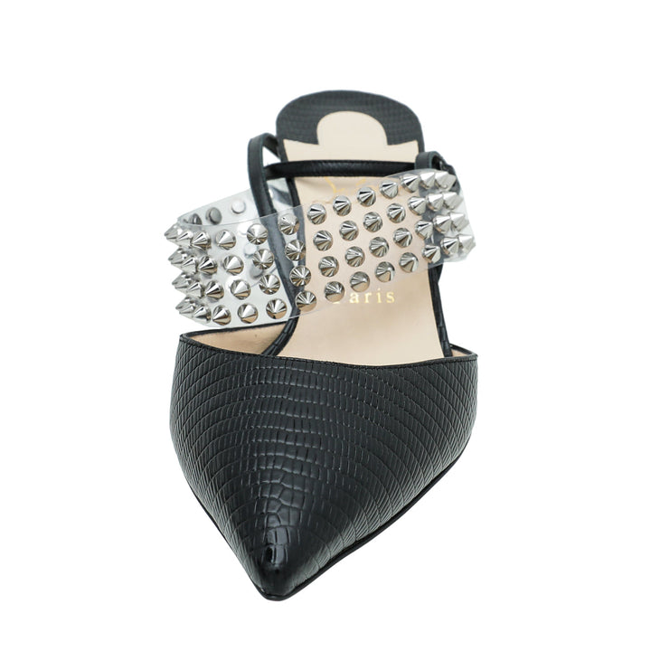 Christian Louboutin Black Levita Lizard Effect Slingback Pump 39.5