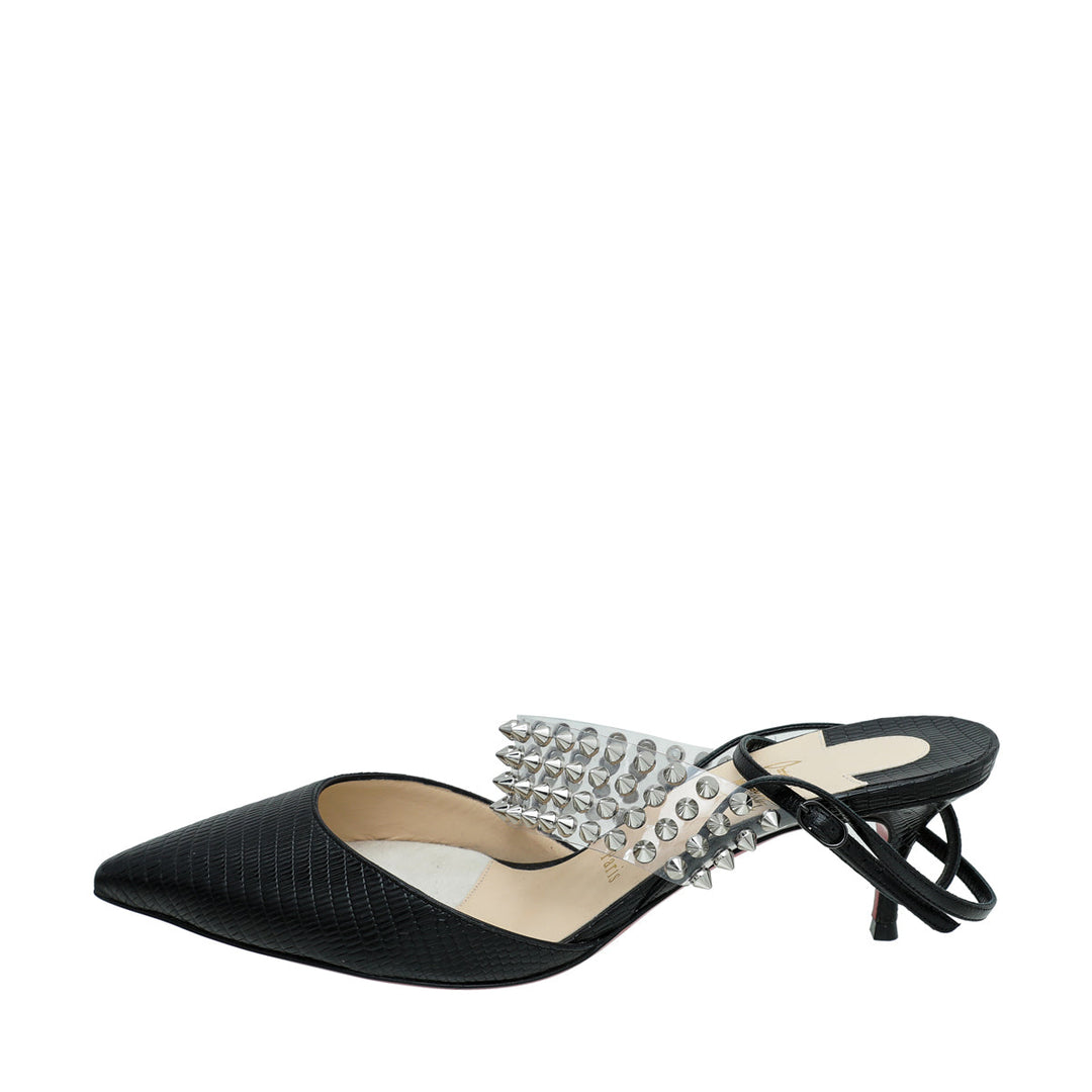 Christian Louboutin Black Levita Lizard Effect Slingback Pump 39.5