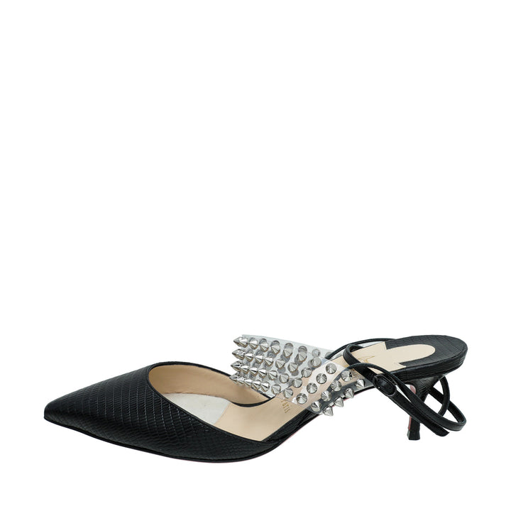 Christian Louboutin Black Levita Lizard Effect Slingback Pump 39.5