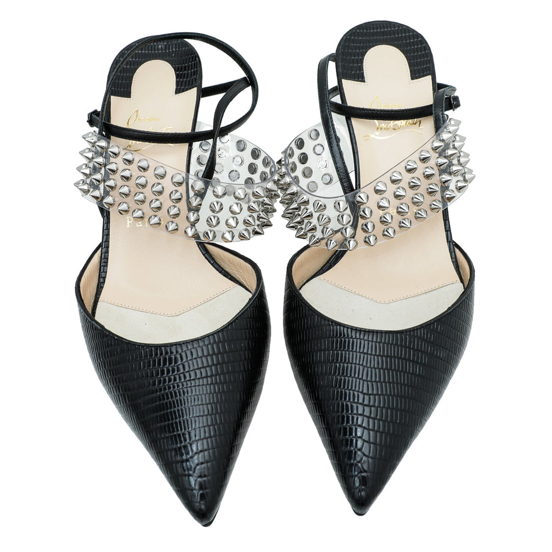 Christian Louboutin Black Levita Lizard Effect Slingback Pump 39.5