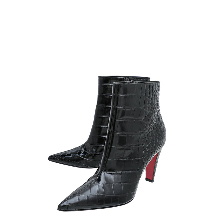 Christian Louboutin Black Croc Slimini Embossed Ankle Boots 38