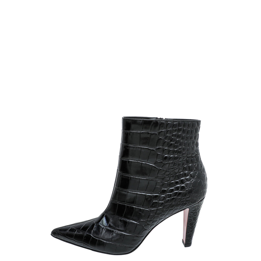 Christian Louboutin Black Croc Slimini Embossed Ankle Boots 38