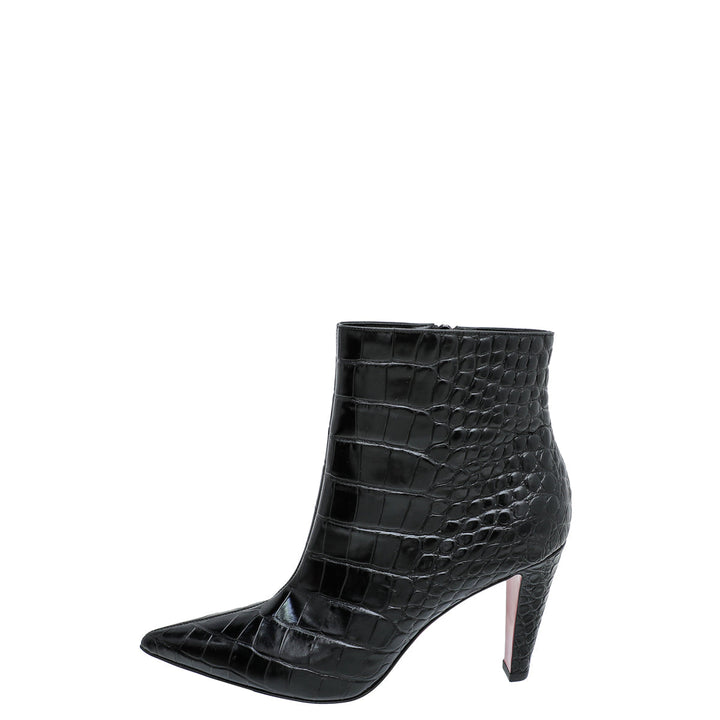 Christian Louboutin Black Croc Slimini Embossed Ankle Boots 38