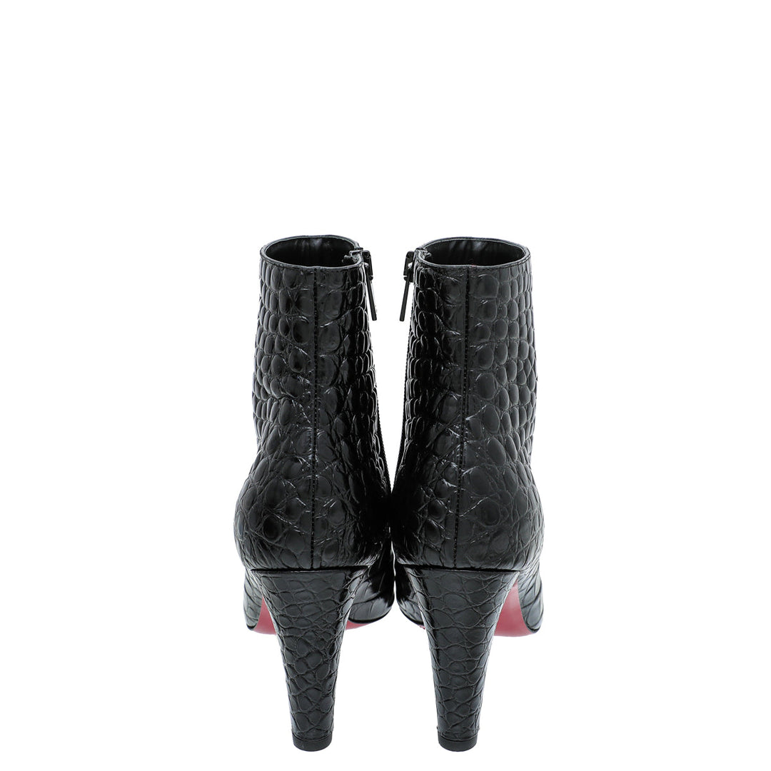 Christian Louboutin Black Croc Slimini Embossed Ankle Boots 38