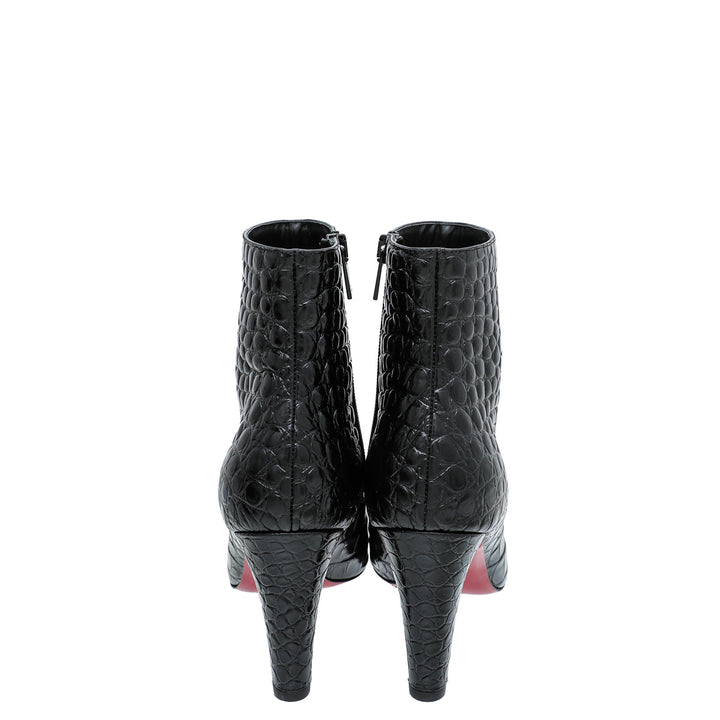 Christian Louboutin Black Croc Slimini Embossed Ankle Boots 38