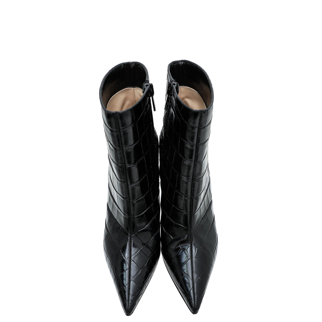 Christian Louboutin Black Croc Slimini Embossed Ankle Boots 38