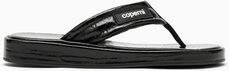 BLACK LEATHER FLIP-FLOP WITH LOGO