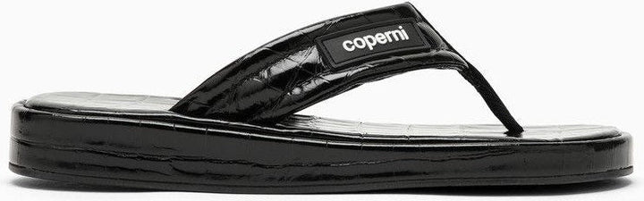 BLACK LEATHER FLIP-FLOP WITH LOGO