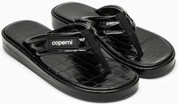 BLACK LEATHER FLIP-FLOP WITH LOGO