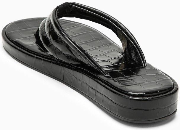BLACK LEATHER FLIP-FLOP WITH LOGO