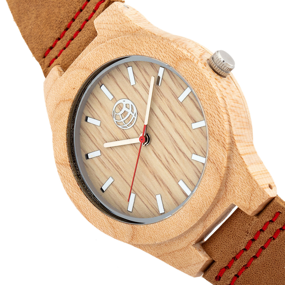 Earth Wood Aztec Leather-Band Watch - Khaki/Tan