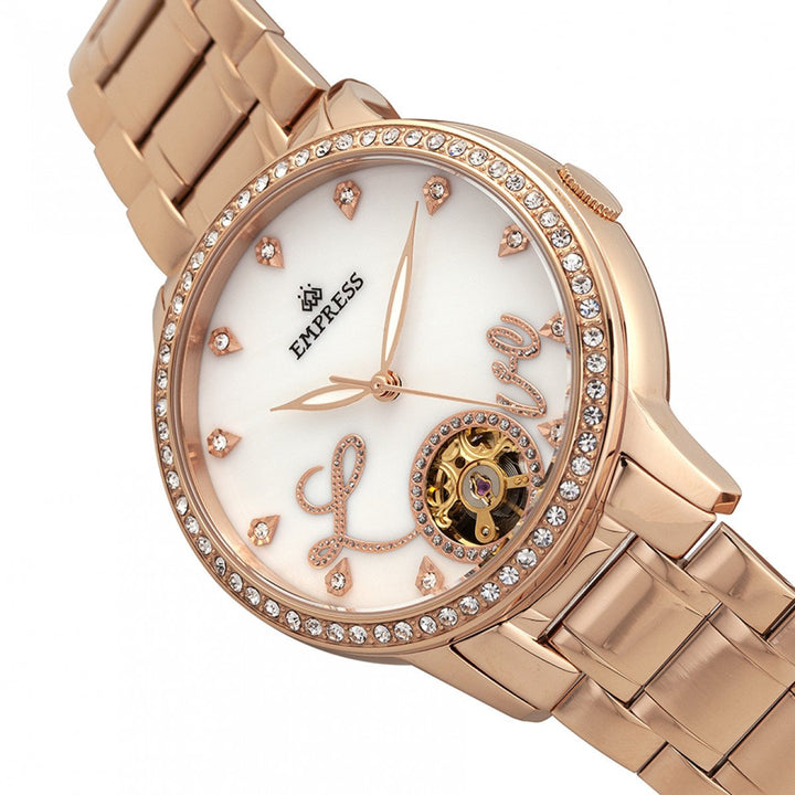 Empress Quinn Automatic MOP Semi-Skeleton Dial Bracelet Watch