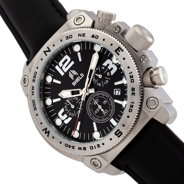 Shield Tesei Chronograph Leather-Band Men's Diver Watch w/Date