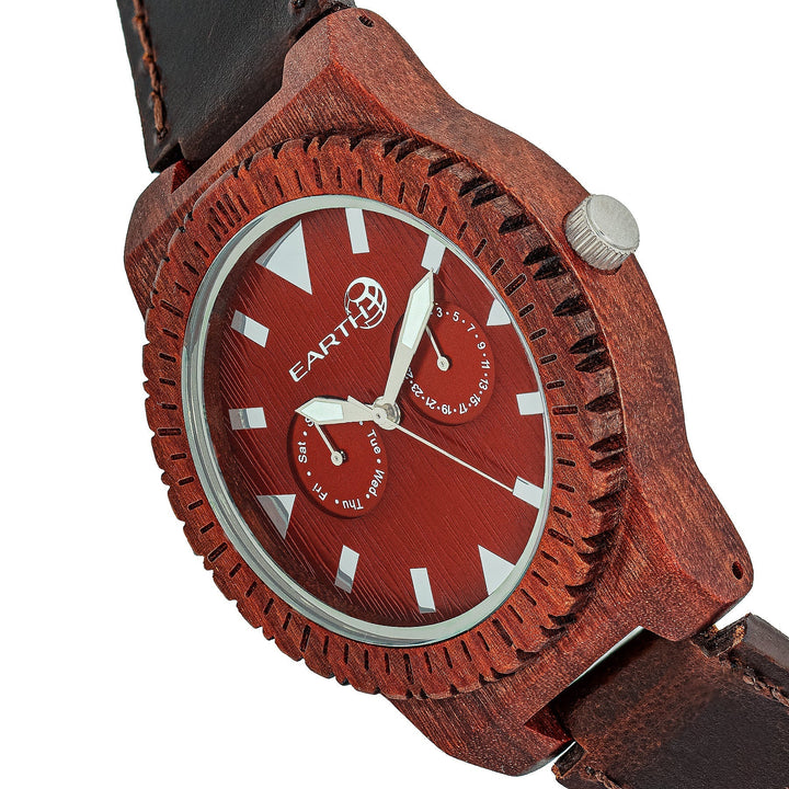 Earth Wood Hyperion Leather-Band Watch w/Day/Date - Red